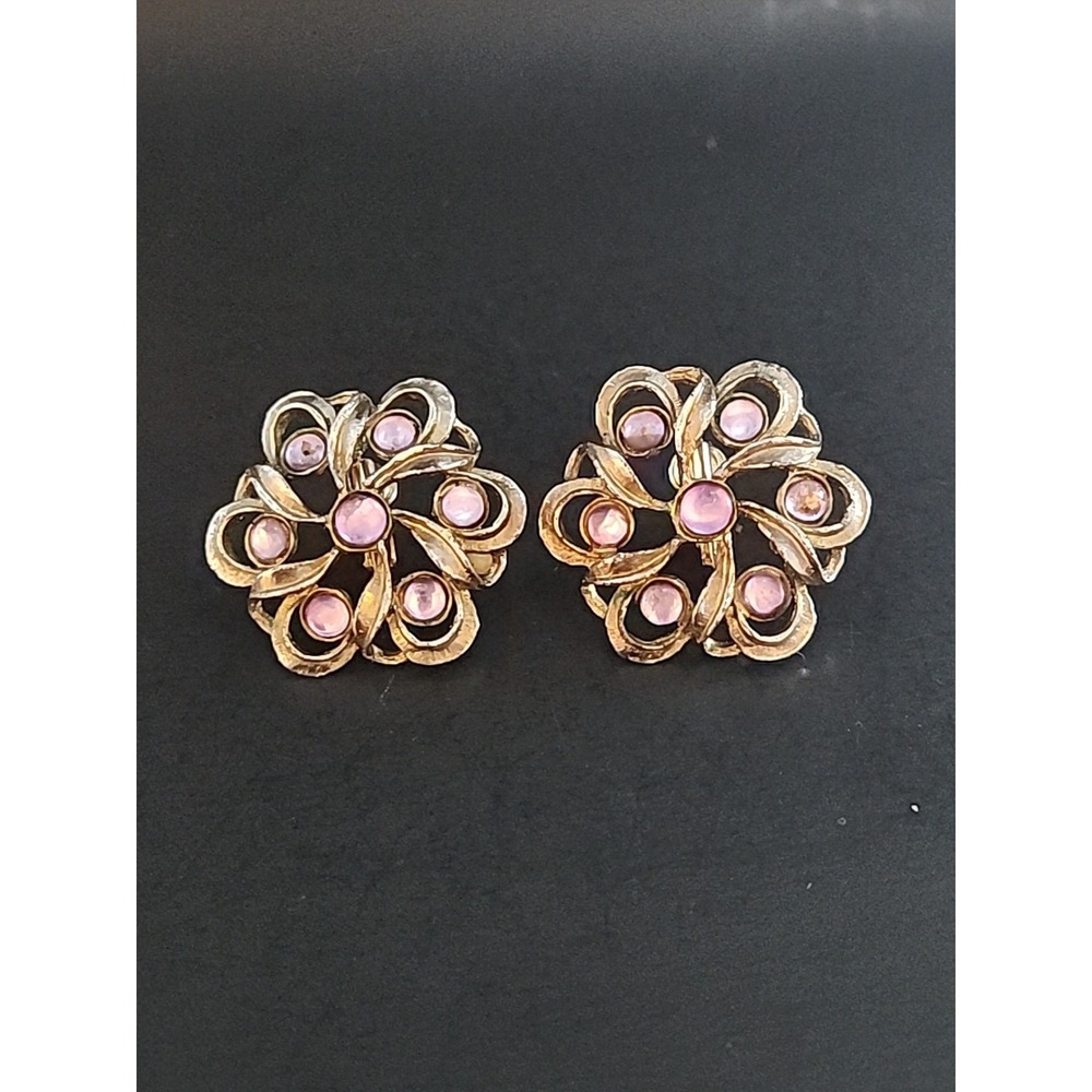 Vintage Silvertone Florette Earrings Converted From Pierced To Clip On. See Pics
